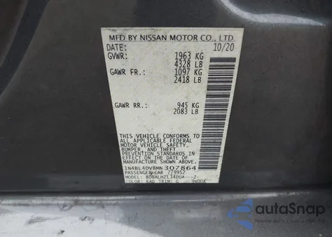 2021 Nissan Altima Sv Fwd z USA, uszkodzony, nr VIN 1N4BL4DV8MN307864